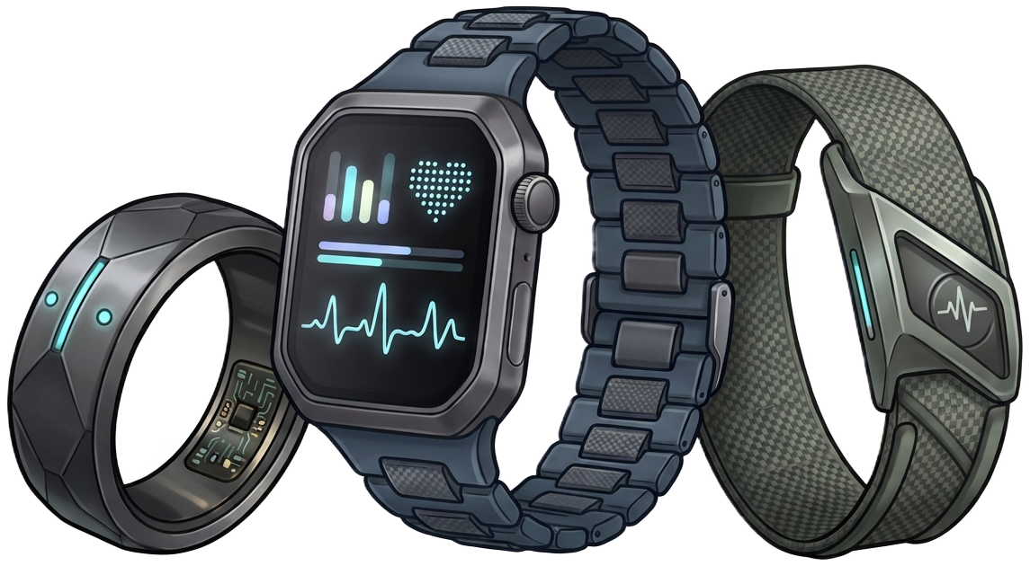 Health tech wearables: smartwatch, ring and bands